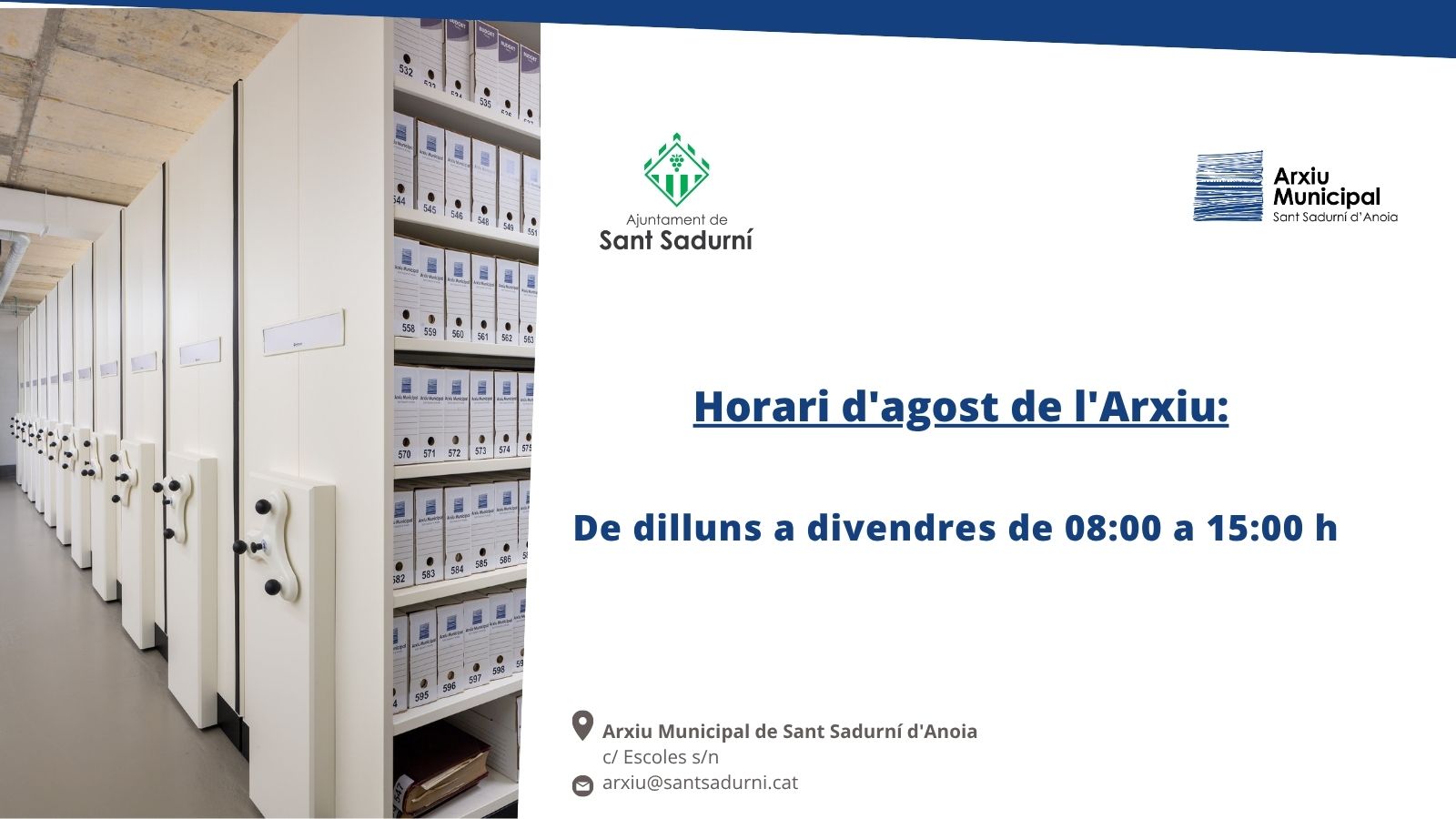 HORARI D'AGOST DE L'ARXIU MUNICIPAL