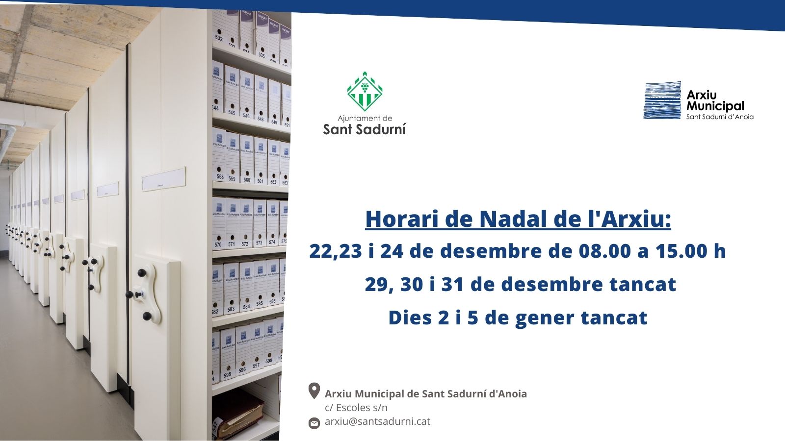 HORARI DE NADAL DE L'ARXIU