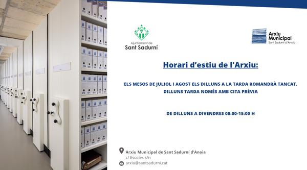 Horari d'estiu Arxiu Municipal 2026