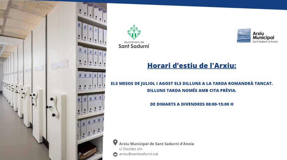 Horari d'estiu de l'Arxiu Municipal